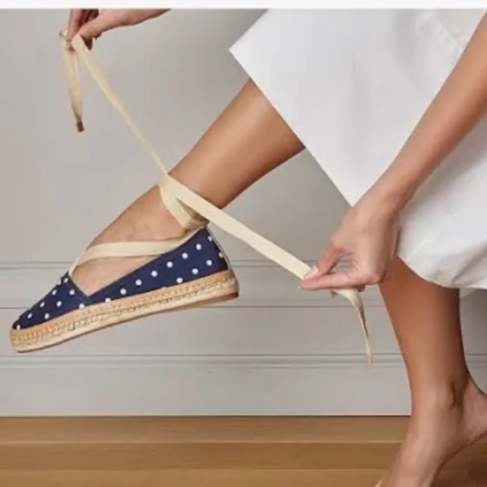 Antonio Melani Luluna Ankle Wrap Jute Espadrille Slip On Polka Dot Flat Navy 7.5